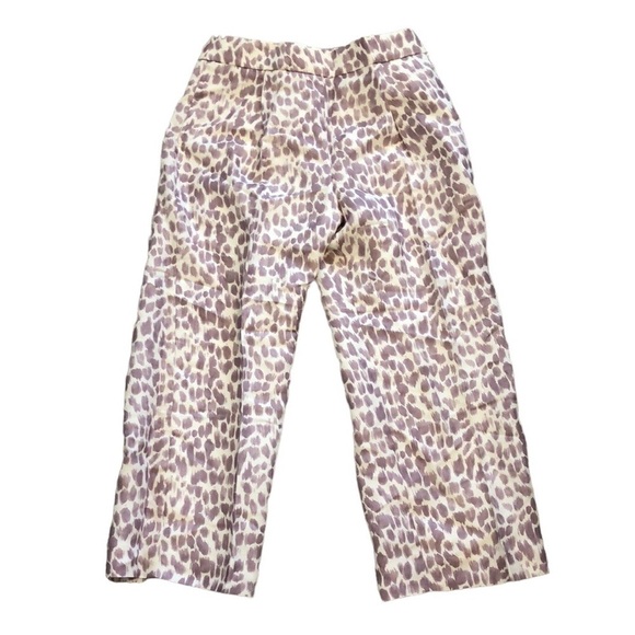 NWT J Crew Pleated Linen Blend Wide Leg Pants Sz 8 Lilac Giraffe Print Lined - Picture 2 of 11